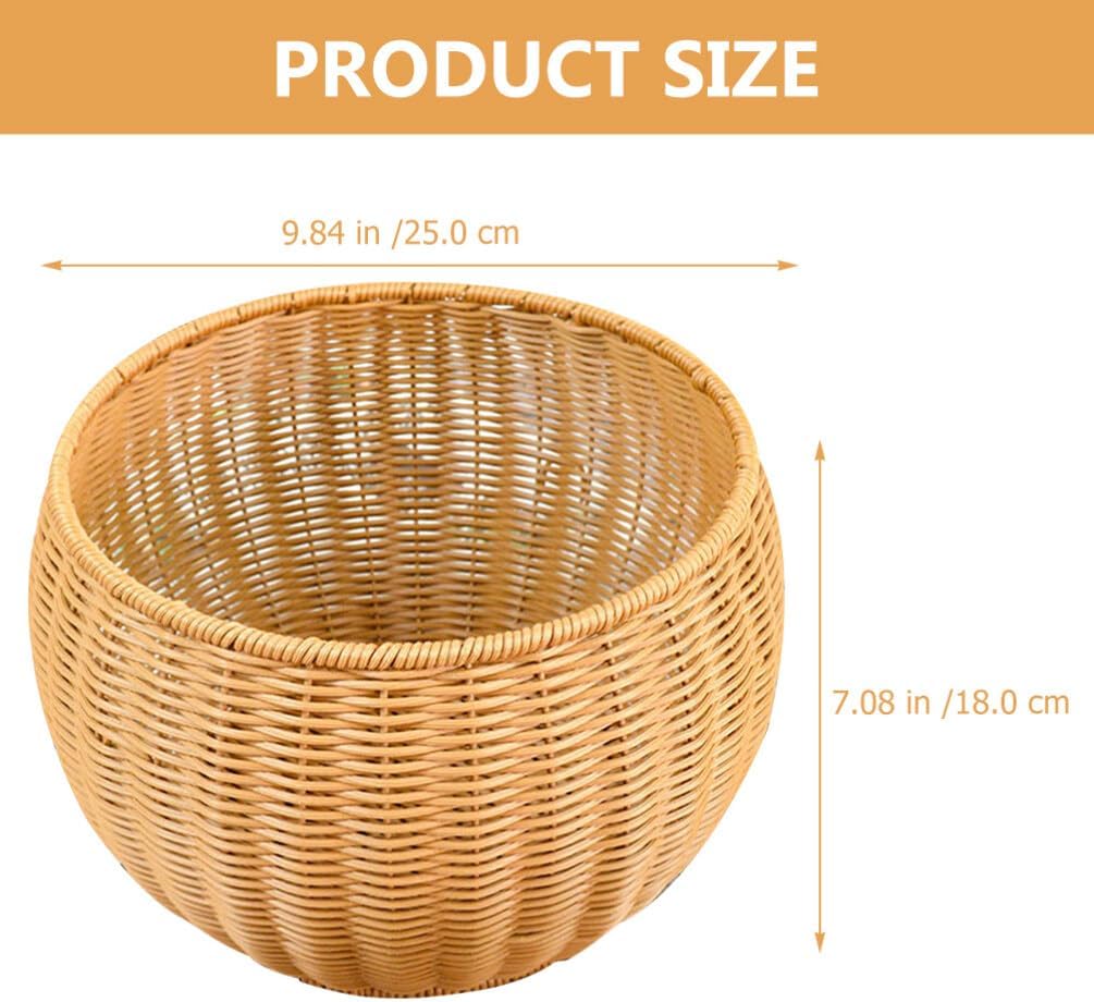 UPKOCH Rattan Round Fruit Basket Bowl Handwoven Storage Serving Basket Wicker Organizer Storage Basket Trash Bin Laundry Basket Planter Flower Basket for Kitchen