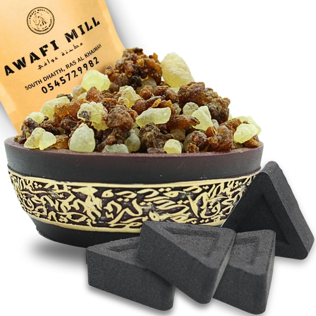 AWAFI MILL Holy Smoke Church Incense - Hand-Picked Resins (Frankincense and Myrrh) with Triangle Charcoal Tablet (Bottle of 200 Gram with 30 Charcoal Piece)