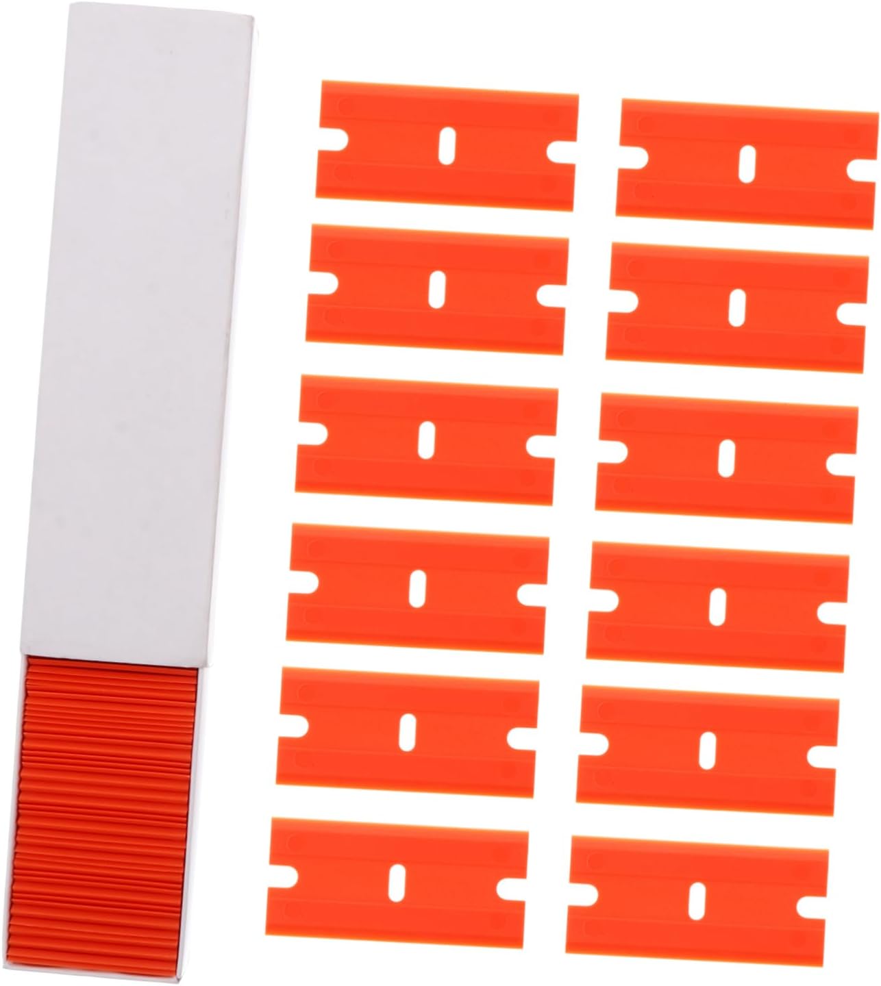 Luxshiny 100pcs Plastic Cleaner Scraper Blades for Sticker Removal Window Spatula Tool for Adhesive and Decal Cleaning No Slippage Safety Design Angled for Better Control
