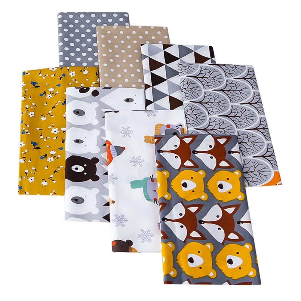 Lot De 8 Tissus Coton Imprimé Animaux - Tissu Patchwork Pour Couture, Déco Enfant Et DIY
