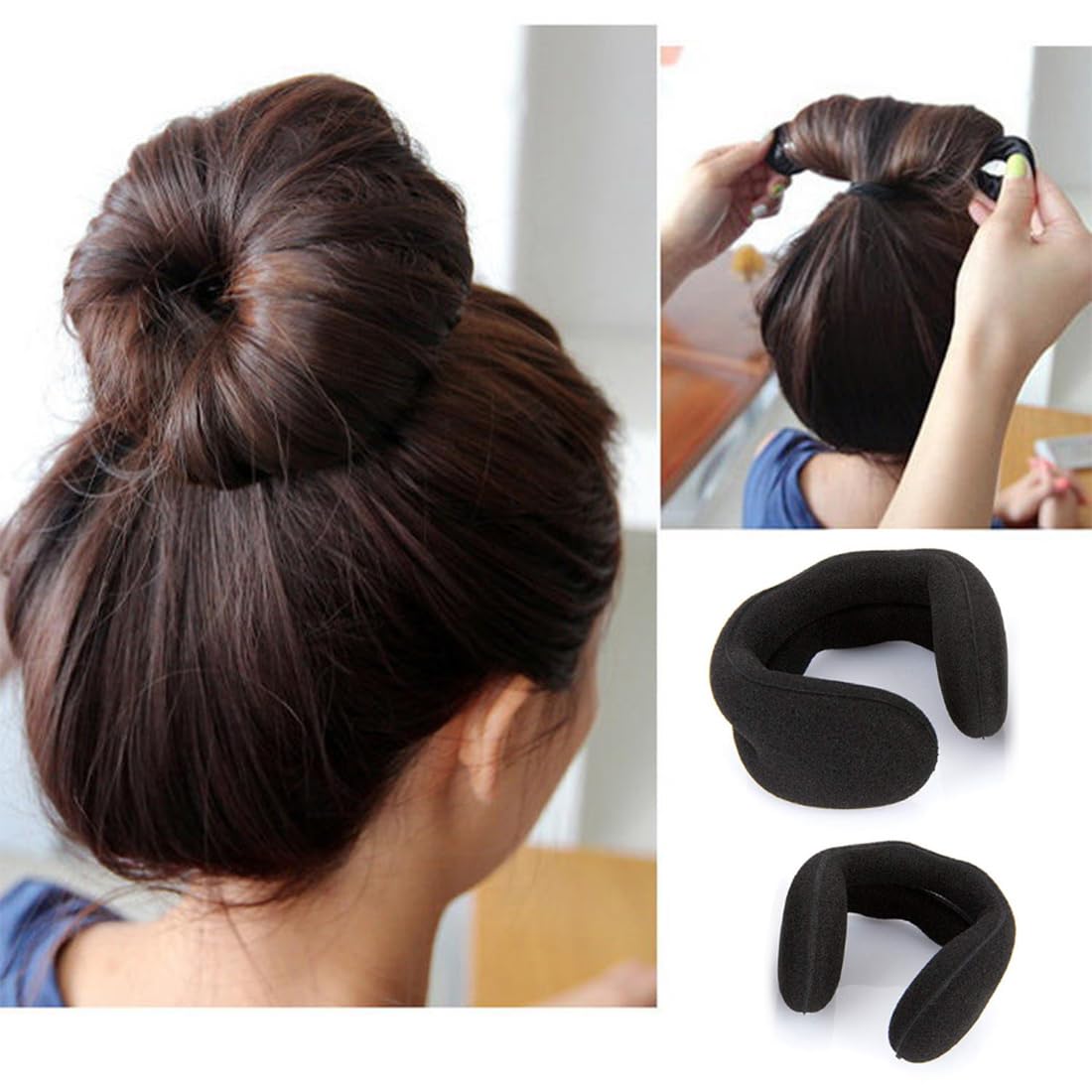 Kit 4 Ciambelle Chignon, Facili e Veloci per Capelli con Accessori in Spugna, per Bambine e Donne, 2 Piccole e 2 Grandi, Colore Nero