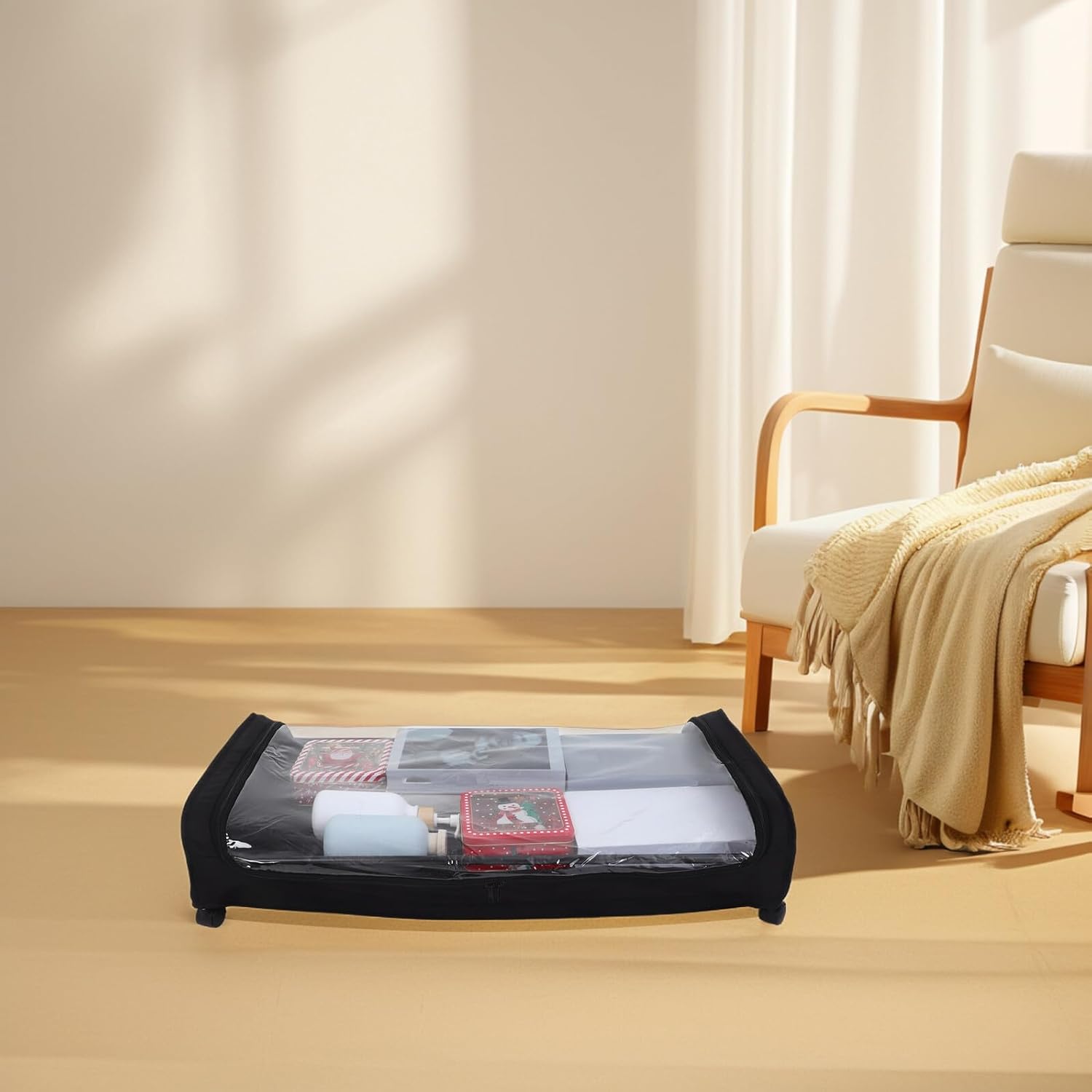 Bed Storage Container with Wheels Dustproof Rolling Storage Bin 80x43x16cm Black Underbed Organizer for Clothes and Shoes with Lid