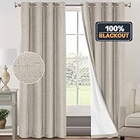 Vista 6 de PrinceDeco Cortinas de lino 100% opacas para dormitorio/sala de estar, reducen el ruido, cortinas de ventana con bloqueo de luz, cortinas