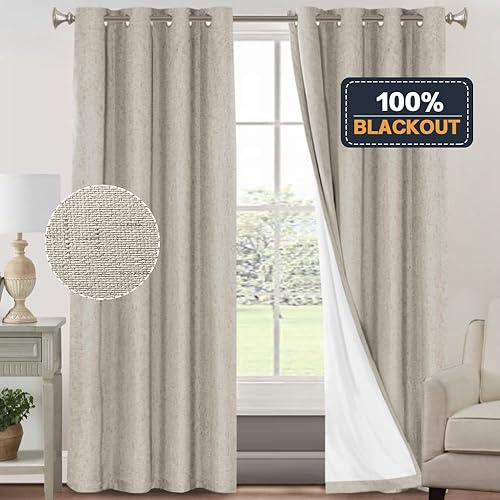 Miniatura 6 de PrinceDeco Cortinas 100% opacas para dormitoriosala de estar, cortinas opacas de lino de 96 pulgadas de largo, cortinas de tratamiento de ventanas