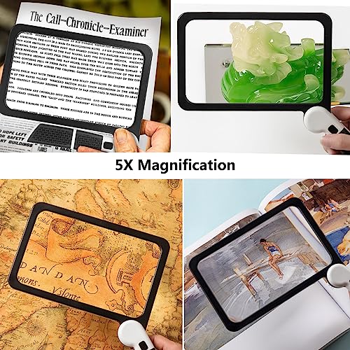 5X Lente Ingrandimento Con Luce Led Rettangolare Grande, Lente Di Ingrandimento Portatile Per Anziani Ipovedenti Lettura Libri, Mappe, Gioielli, Lente D'ingrandimento Manuale Pieghevole - 4