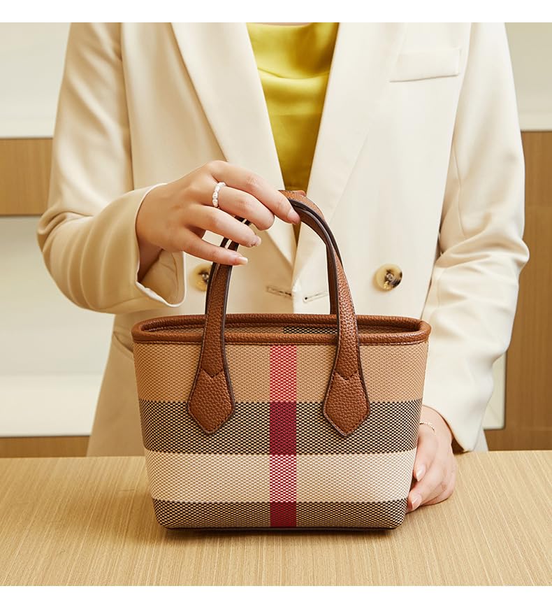 Bolso tote pequeño de lujo en lienzo y cuero para mujer miniatura 7