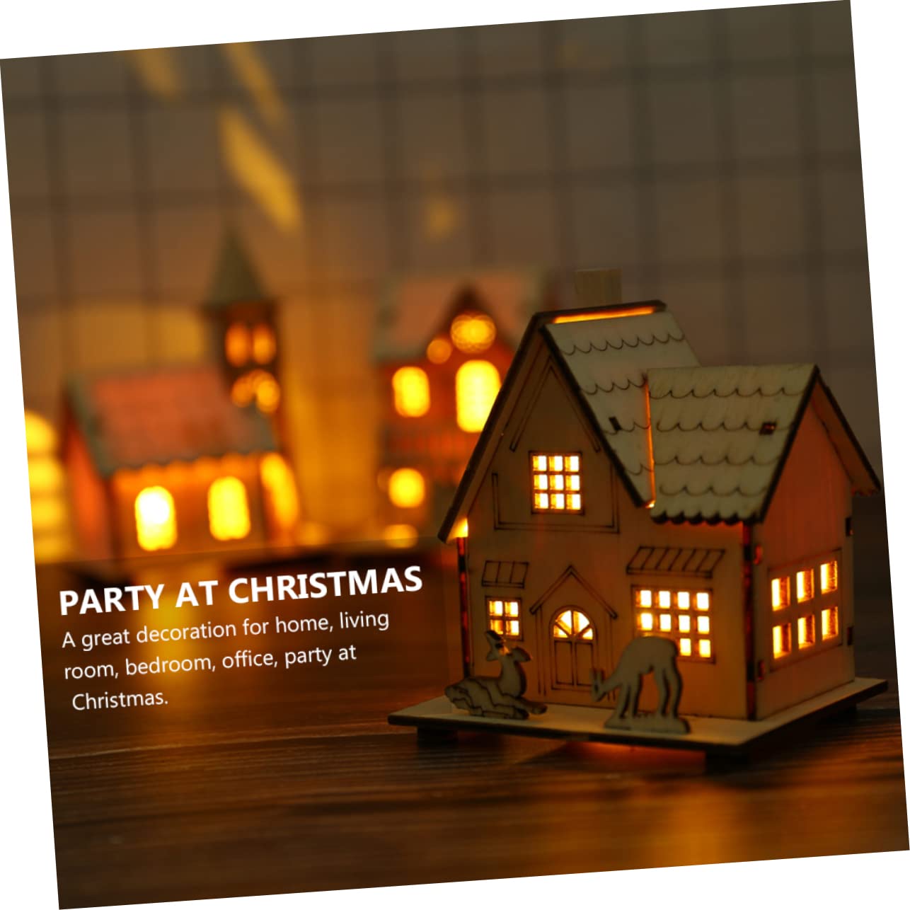 Cabilock 4 Piezas Cabina Luminosa Cabaña Navidad Adorno Luz Navidad Decoracion Rustica Decoración La Mesa Comedor Casas Navideñas Pueblo Juguete Madera Niño Led Modelo