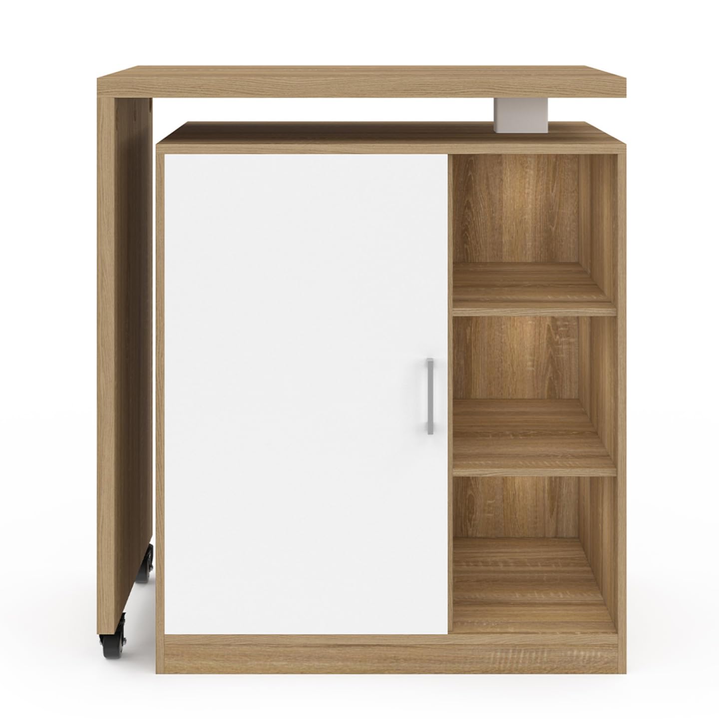 IDMarket – Ilot Rotativo Polo Mueble de bar giratorio 2 en 1 imitación haya puerta blanca