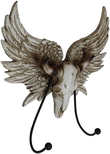 Miniatura 5 de Ebros Gift Cabeza de calavera de vaca con cuernos y alas de ángel, doble gancho, decoración decorativa para colgar