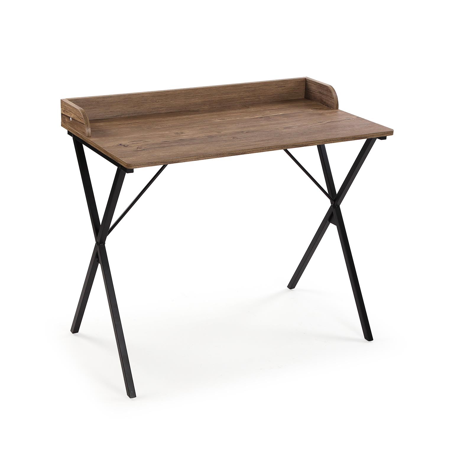 Versa Escritorio, Estilo Moderno Industrial, 79x90x50 cm, Madera MDF y Metal, Marrón y Negro
