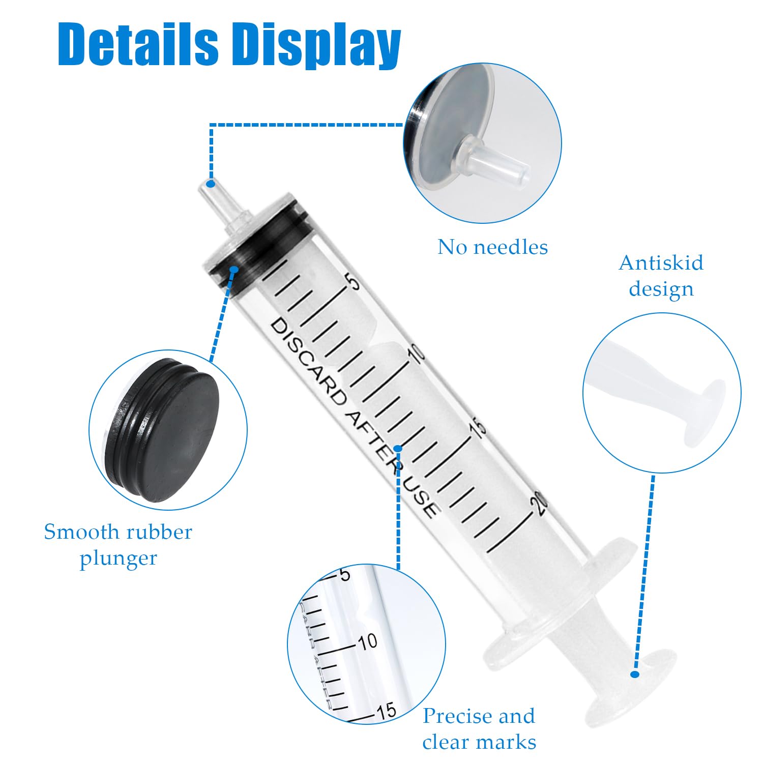 Pack of 10 20 ml Syringes, Disposable Syringe without Needle, Luer Lock Syringe, for Refilling and Measuring Liquids, Laboratories, Animal Feeding
