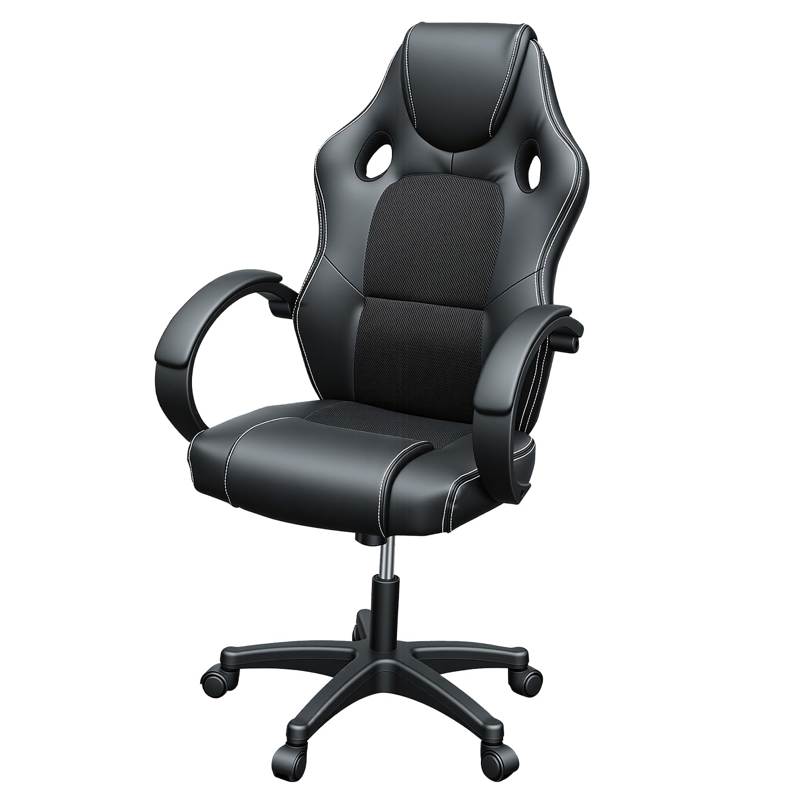 Panana Gaming Chair, Racing Style Office High Back Ergonomic Conference Work Chair Reclining Computer PC Swivel Desk Chair with Lumbar Support&Adjustable Task Gas lift PU Leather (Black)