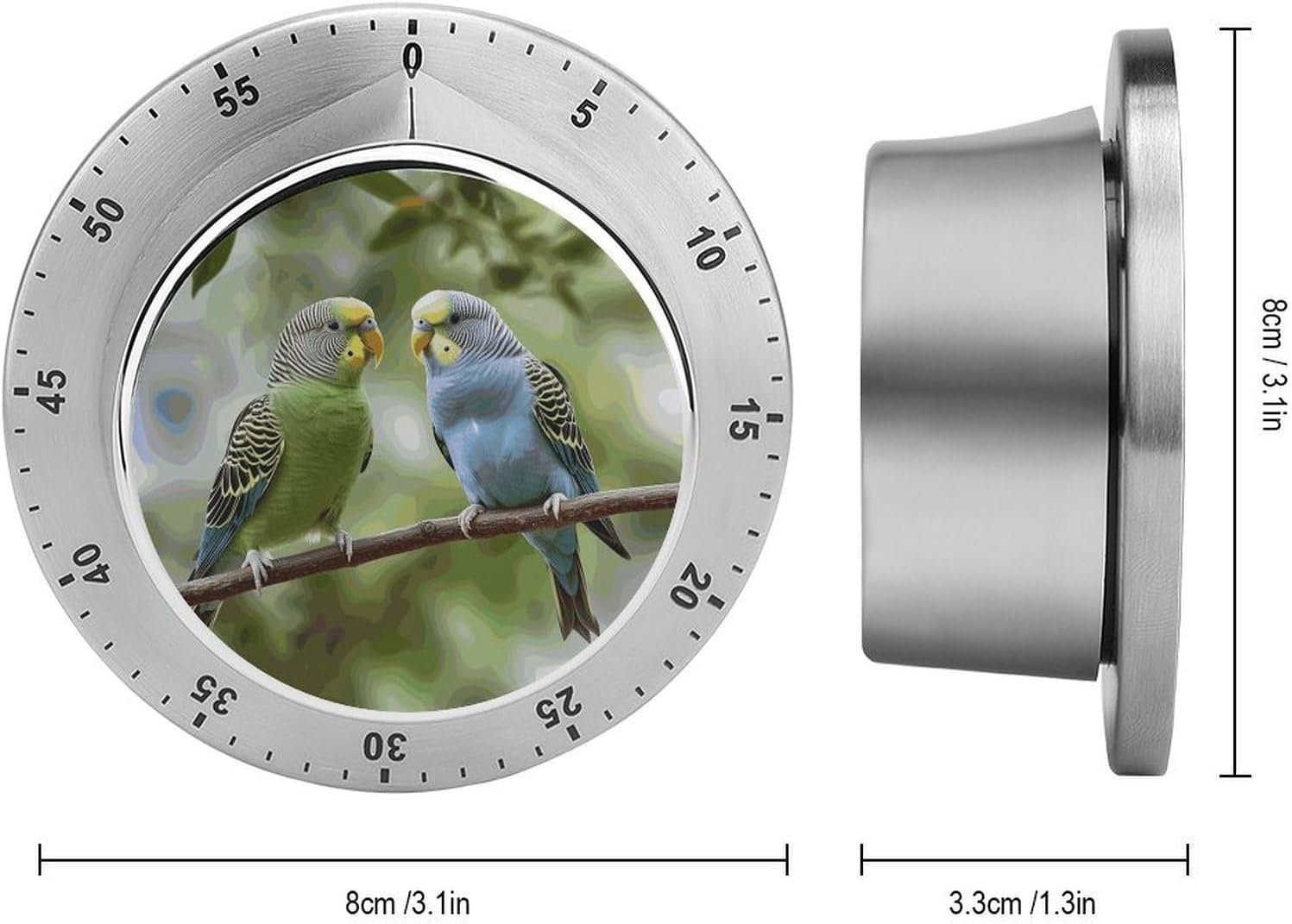 Blue and Green Parakeets Timers Exquisite Stainless Steel Mechanical Kitchen Timer with Loud Alarm Magnetic Manual Countdown Timer Wind Up Cooking Timer Clock for Home Study Cooking