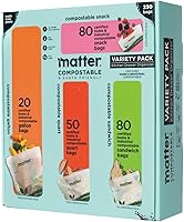 Matter Compostable Kitchen Bags Variety Pack - 230 Resealable Biodegradable Bags (80 Snack, 80 Sandwich, 50 Quart, 20 Gallon)