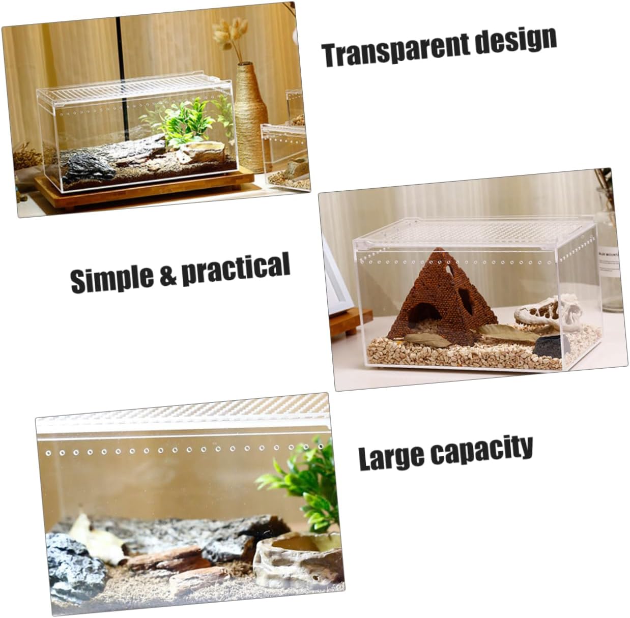 Acrylic Leak-Proof Reptile Breeding Box 1-Piece Terrarium for Frogs Spiders and Easy Access Feeding Tank