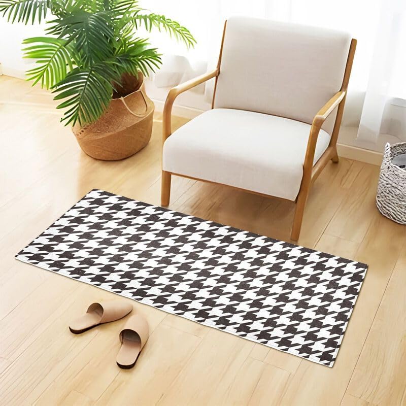 Miniatura 4 de ODAWA Alfombra antideslizante de pata de gallo en blanco y negro, lavable a máquina, alfombra de entrada para baño, cocina, dormitorio, decoración