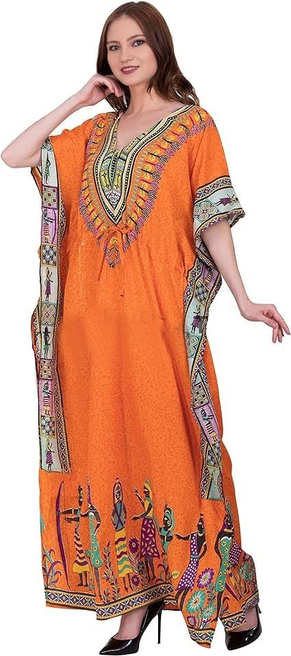 Cigain Women's Casual Polyster Long Kaftan Dress Maxi Caftan Dress Gown Top Night Dress (S-3XL, Free Size)
