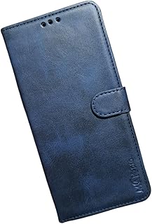 محفظة جلدية قابلة للطي بفتحة للبطاقات بتصميم ريلمي 15، مسند وحزام اغلاق مغناطيسي، تتضمن حافظة داخلية من السيليكون والبولي يوريثين الحراري (ازرق)