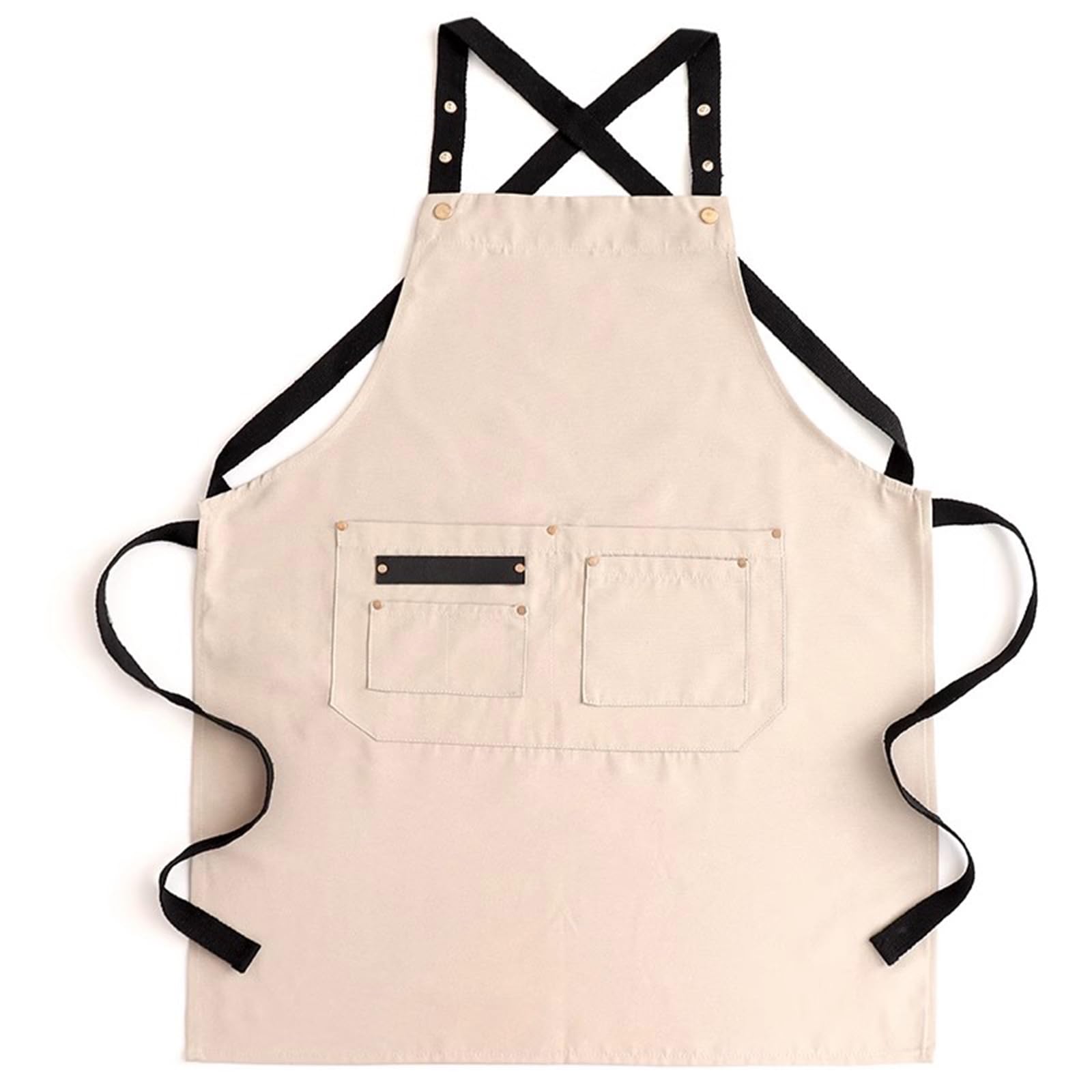 Tablier, Tabliers de Chef croisés for Hommes et Femmes avec Grandes Poches for la Cuisine, poterie, Le Jardinage, pâtisserie(Beige)
