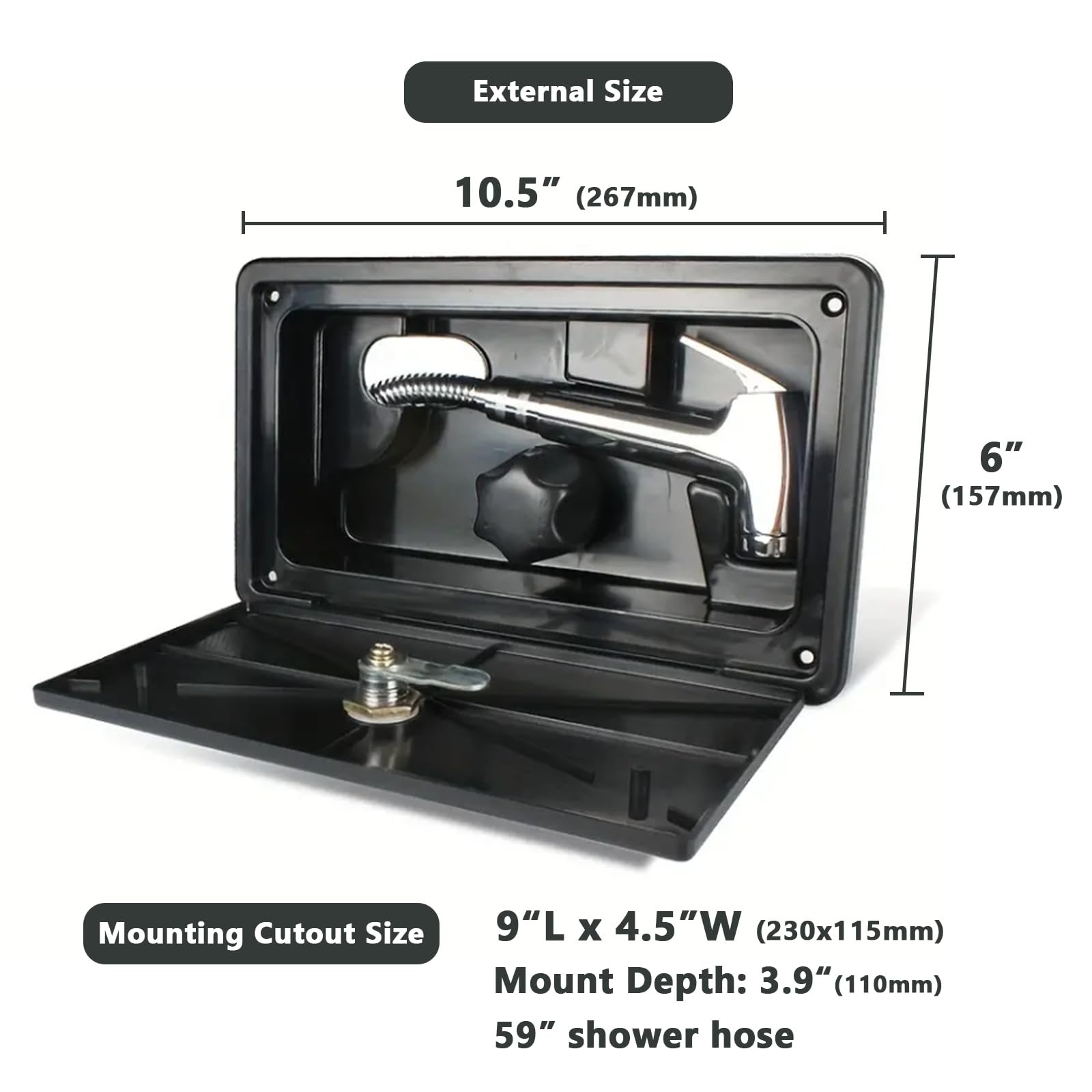 Kit de caja de ducha exterior para caravana, funda de grifo de ducha exterior con cerradura y llave para RV, autocaravanas, quinta rueda, cámper, remolque (negro)