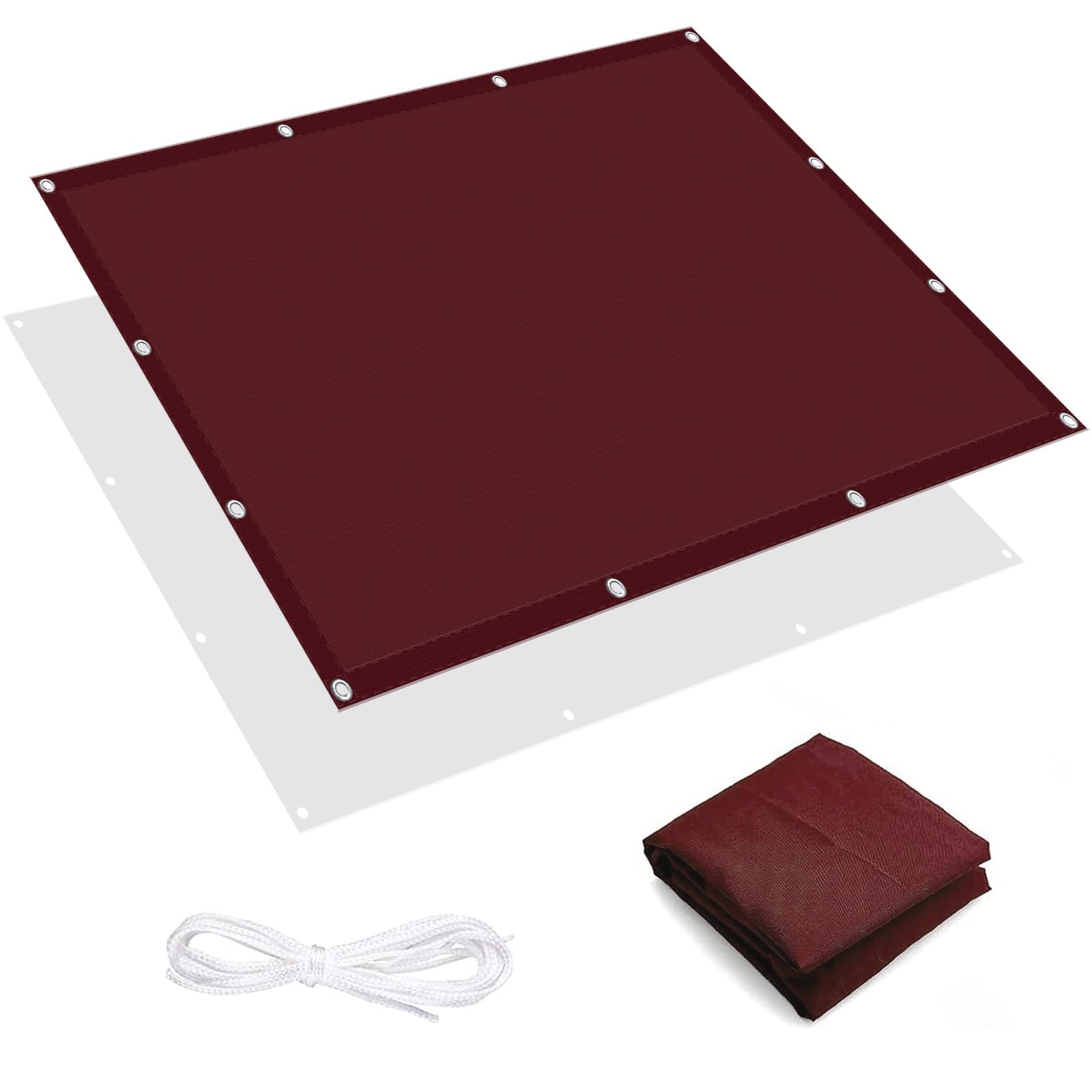 Voile d'ombrage imperméable vin rouge 1.7x1.8m avec oeillets pour patio