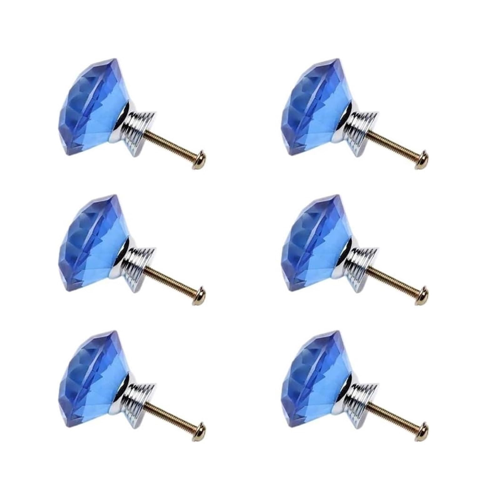 Opeximatun Blue Drawer Knobs, 6 Pcs Diamond Crystal Glass Multicolor Drawer Knob Cabinet Handle Single Hole 40Mm(Blue)