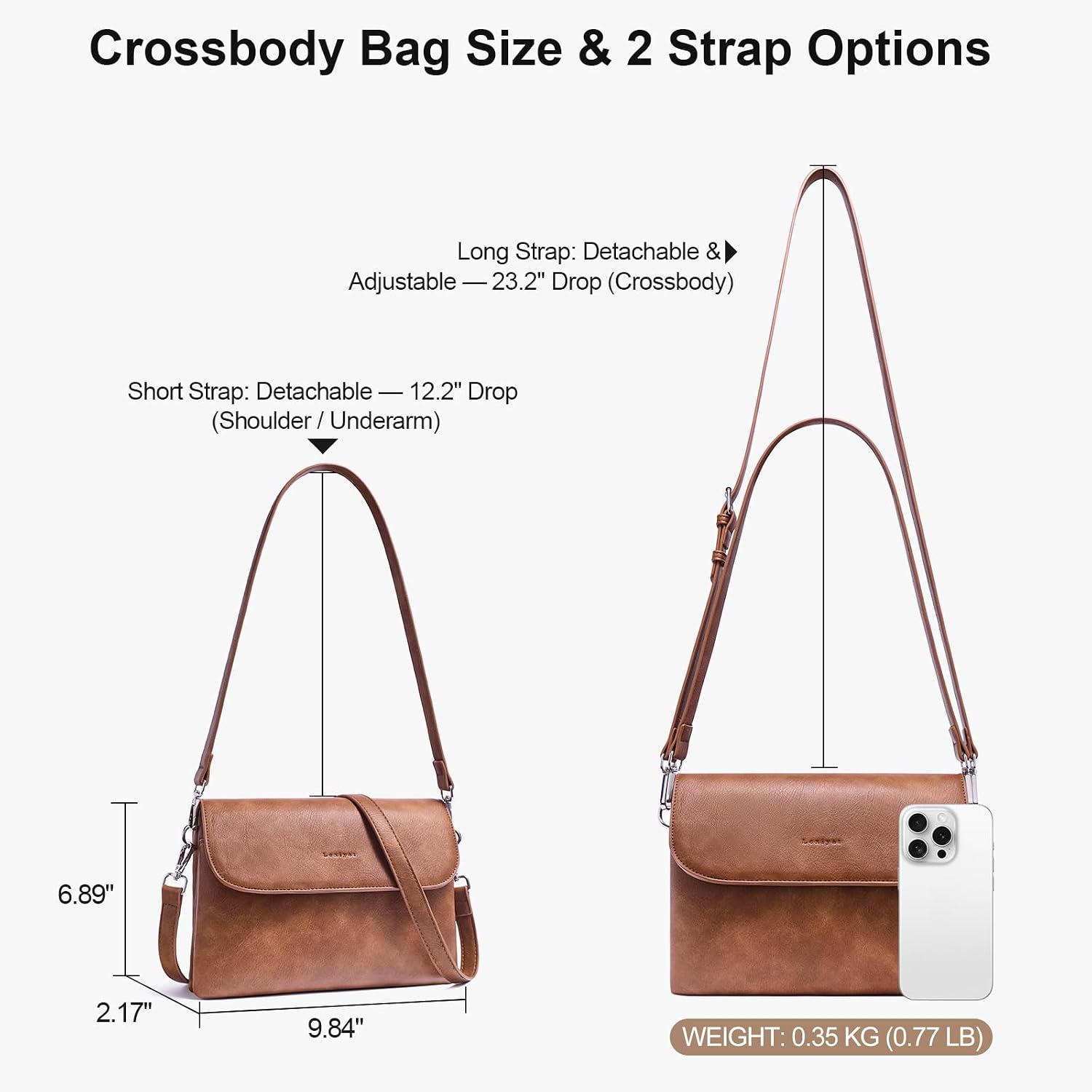 Crossbody Bags for Women Vegan Leather Travel Small Cell Phone Purse Rfid Shoulder Bag with 2 Straps