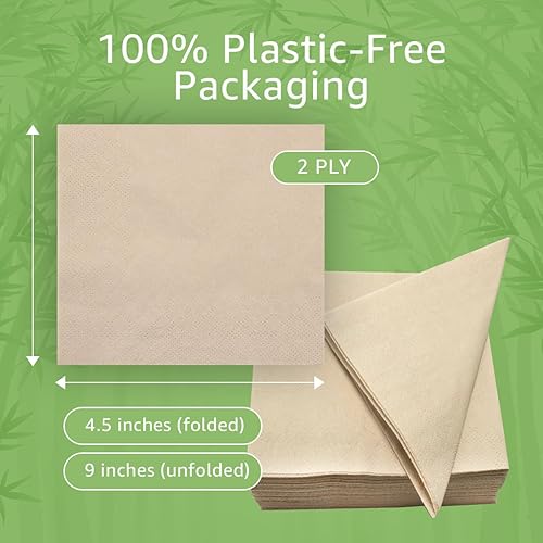 Miniatura 4 de Ibambo Servilletas desechables de cóctel de boda 100% bambú (paquete de 250) 2 capas con certificación FSC Servilletas de bar compostables para
