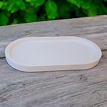 Hand Crafted White Concrete Trinket Tray Use as Multipurpose Organiser and Home Décor (Long Oval) (White)