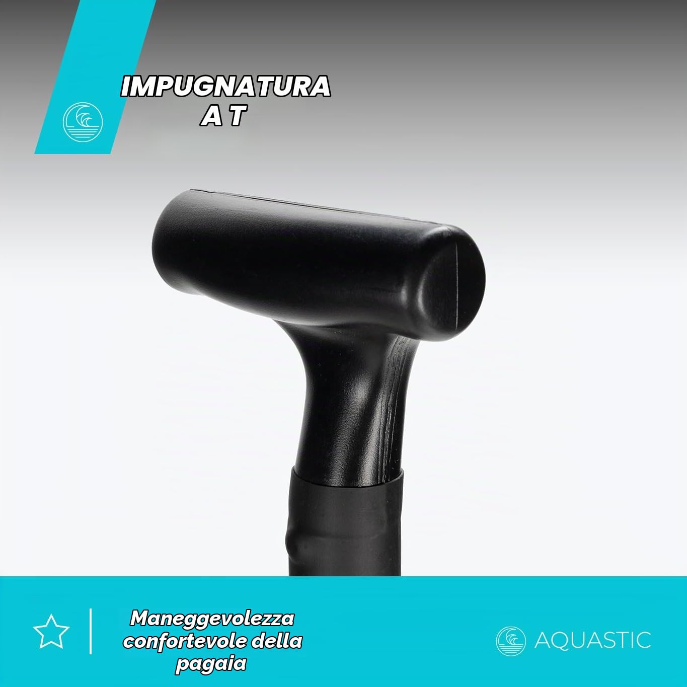 AQUASTIC, SUP Paddle AQS-SPD - Asta in alluminio regolabile in 3 pezzi, con lama rinforzata in fibra di vetro, resistente, nero