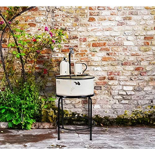 Alpine Corporation 34" Tall Outdoor Antique Metal Sink Water Fountain, White #TOP3