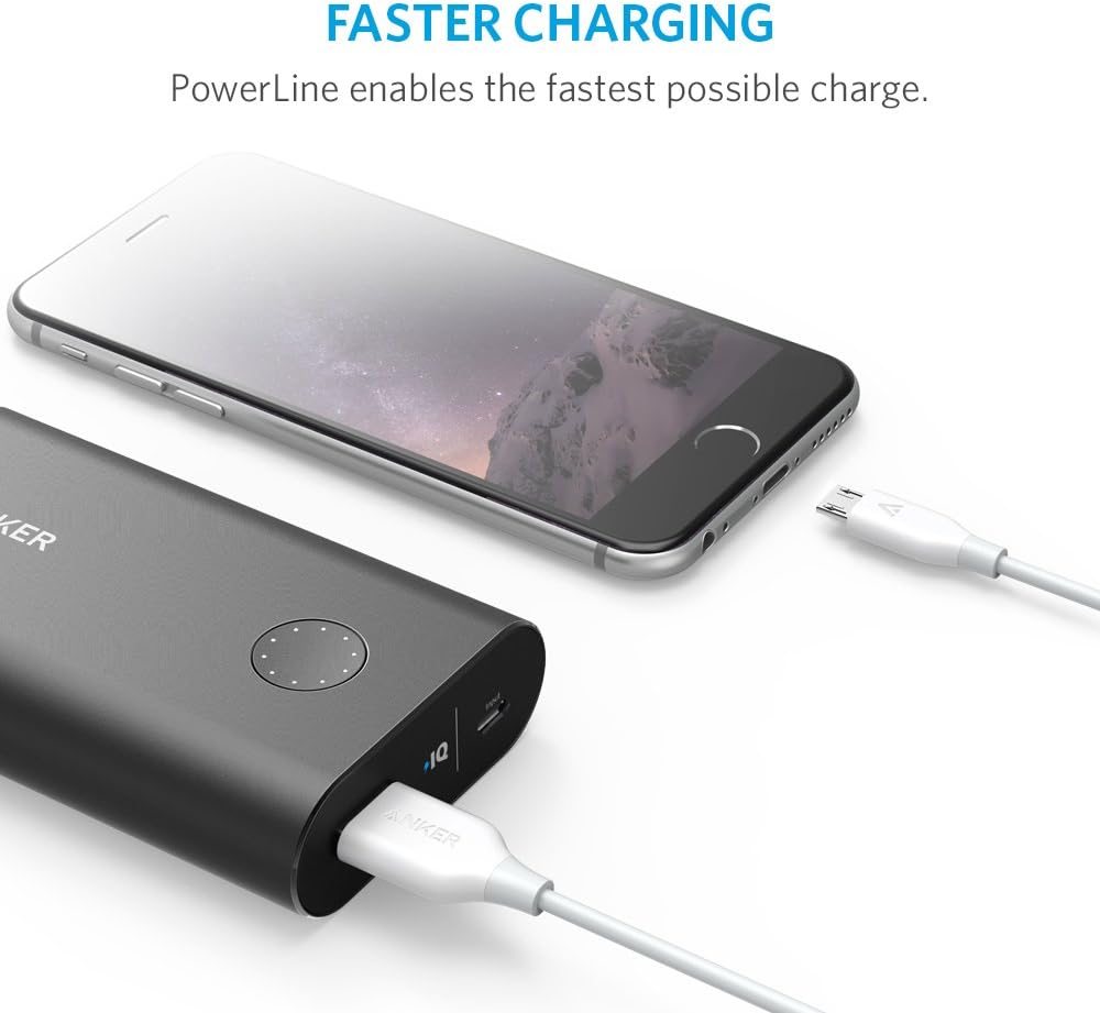 Anker Powerline Micro USB - Charging Cable, with Aramid Fiber and 5000+ Bend Lifespan for Samsung, Nexus, LG, Motorola, Android Smartphones and More (White, 6ft)