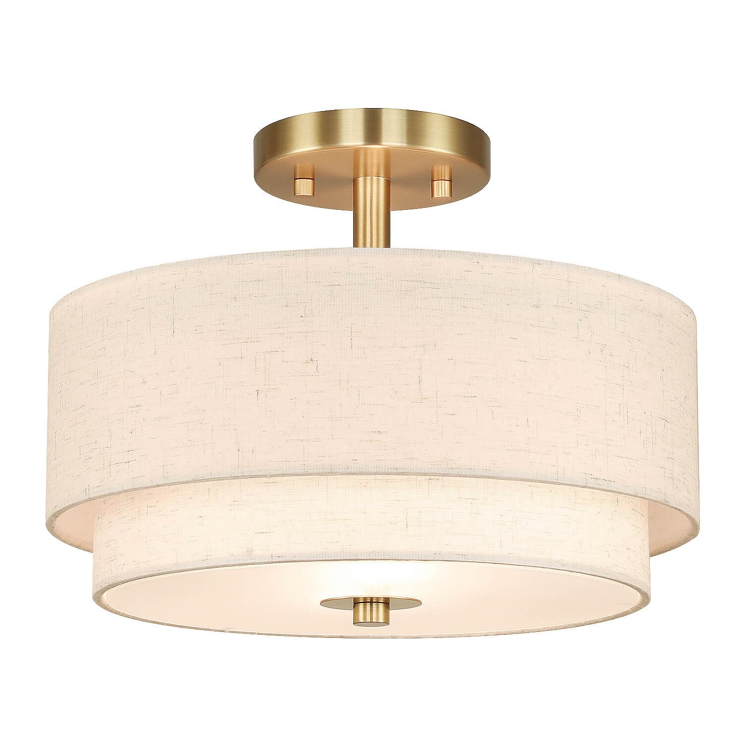 XiNBEi Lighting 32cm Semi Flush Ceiling Light for Bedroom, Brushed Brass