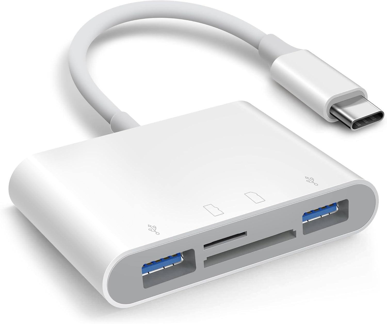 SD Card Reader for iPhone 15 Mac MacBook Card Adapter with SD MicroSD Dual USB-A 4 Slots Trail Camera Memory Card Viewer, Portable No App Required Plug and Play