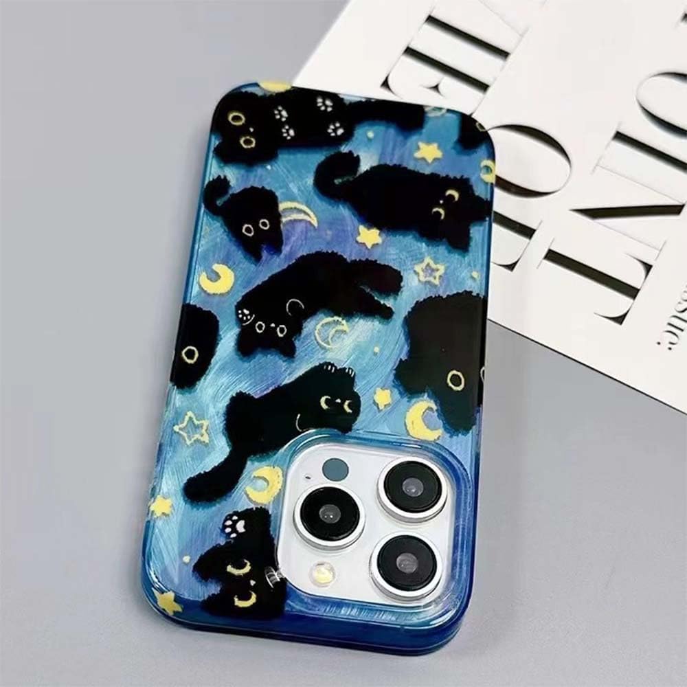 Fycyko Phone Case for iPhone 13 Pro Max Cute Cat Pattern Aesthetic Cool Girly with Phone Charms Strap Chain Protective Case for iPhone 13 Pro Max-Blue - Image 7