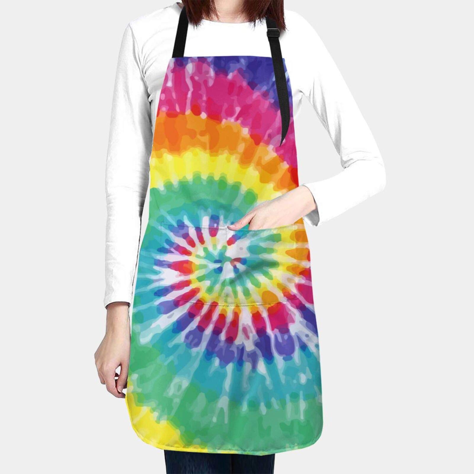 Tie Dye Aprons Waterproof Bib Apron Extra Long Ties with Pockets