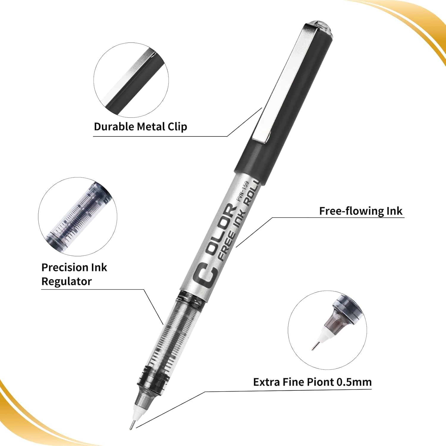 EYEYE Needle Rollerball Pens 0.5mm, 12 Pack 3 Colors Extra Fine Point Roller Ball Pen Quick Dry, Liquid Ink Pens Fine Point Smooth Writing Pen for Journaling, Note Taking, Office, School Supplies - Image 4