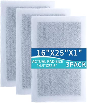 16 x 25 Air Filter Pads Fit for dynamic furnace Air Cleaner 16x25x1 3 Pack, 6-Layer Fiberglass with Activated Carbon Core, Improves HVAC Purification, Captures Dust & Submicron Particles