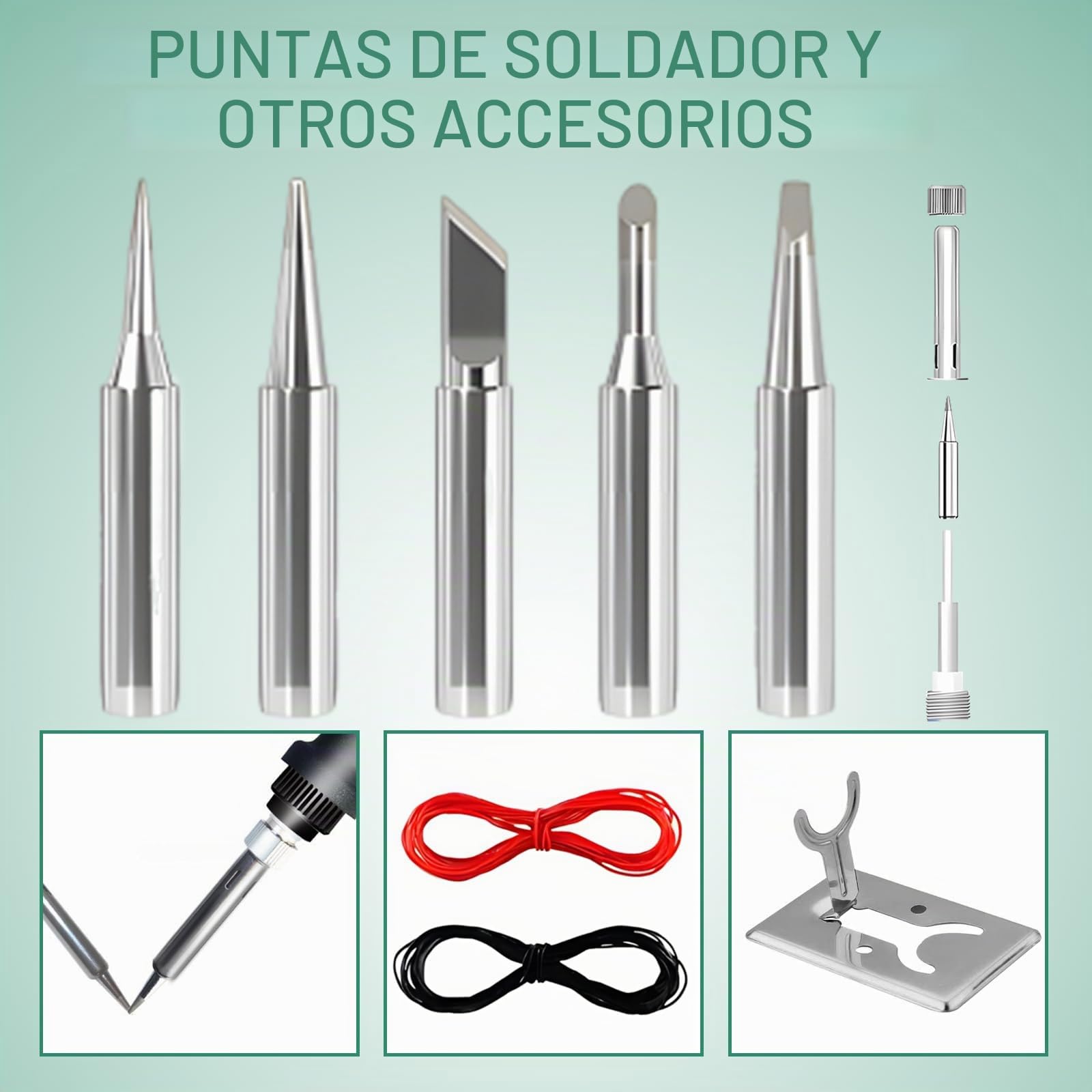 Kit De Soldador De Estaño,5pcs Puntas, Bomba Desoldadora, Soporte, Pinzas Antiestáticas, Alambre De Soldadura,80w Soldador Digital Temperatura Ajustable 180℃-500℃,Para El Uso Diversamente Reparado