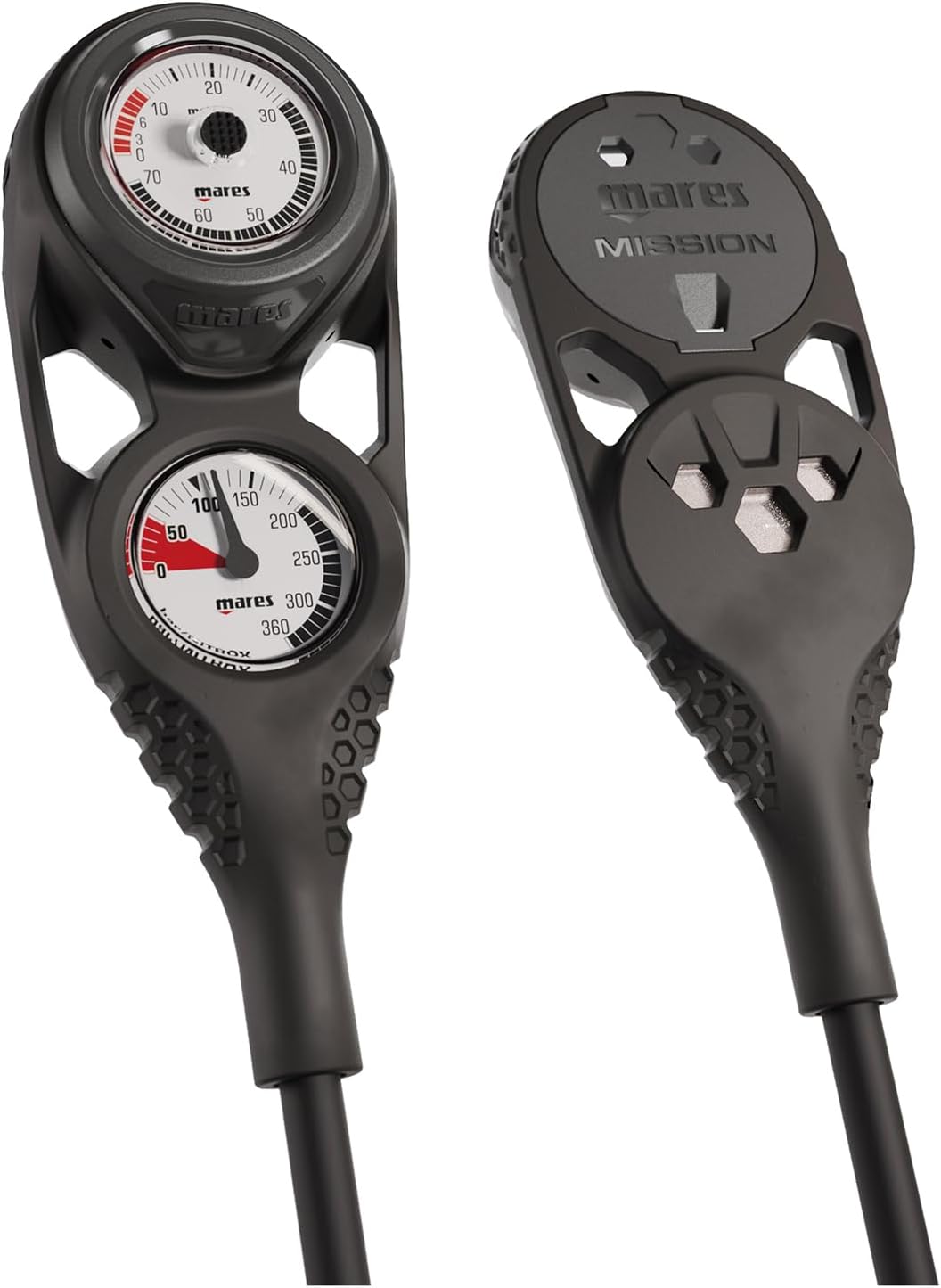 Mission 2 Dual-Gauge Scuba Diving Console | Includes Pressure and Depth Gauges | Water Sports, Snorkeling, Black, US (PSI/FEET)