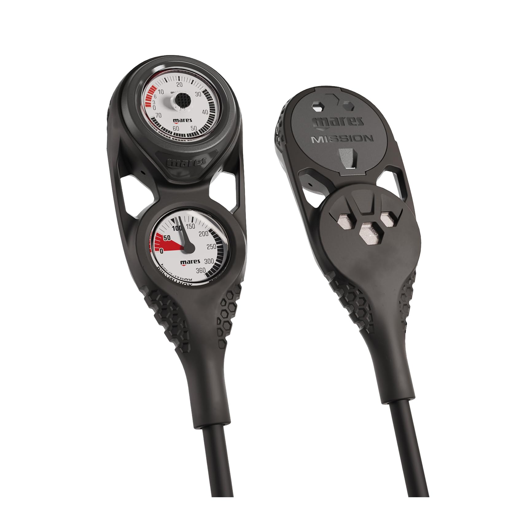 MARES Mission 2 Dual-Gauge Scuba Diving Console | Includes Pressure and Depth Gauges | Water Sports, Snorkeling, Black, US (PSI/FEET)