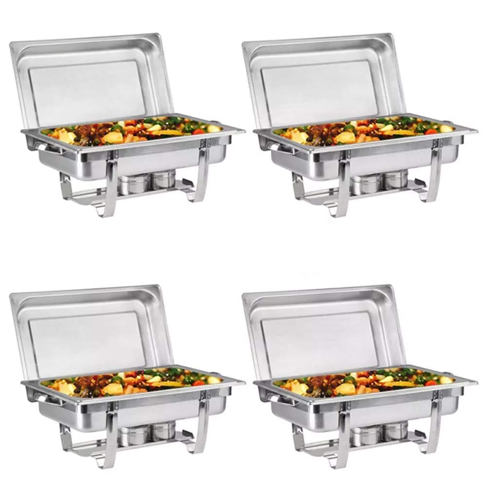 Set completo per buffet di pentole calde in acciaio inossidabile Scaldavivande di dimensioni standard con vassoio per l'acqua, piatto per alimenti di mezza misura, griglia per carburante e coperchio