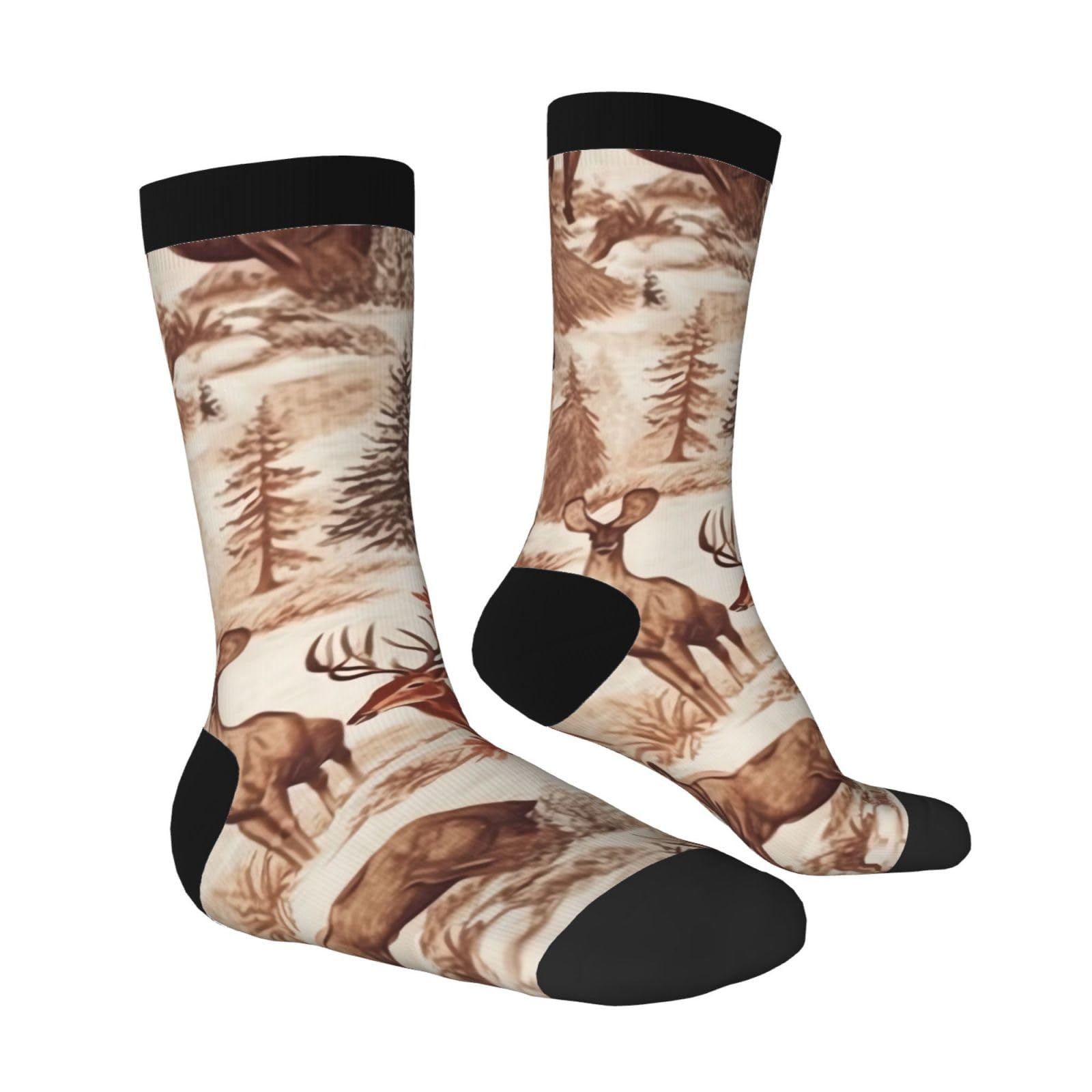 LZQPOEAS Animal Wilderness Bear Deer Athletic Socks Unisex Cushioned Crew Socks Hiking Running Calf Sock Soft Above Ankle Sock