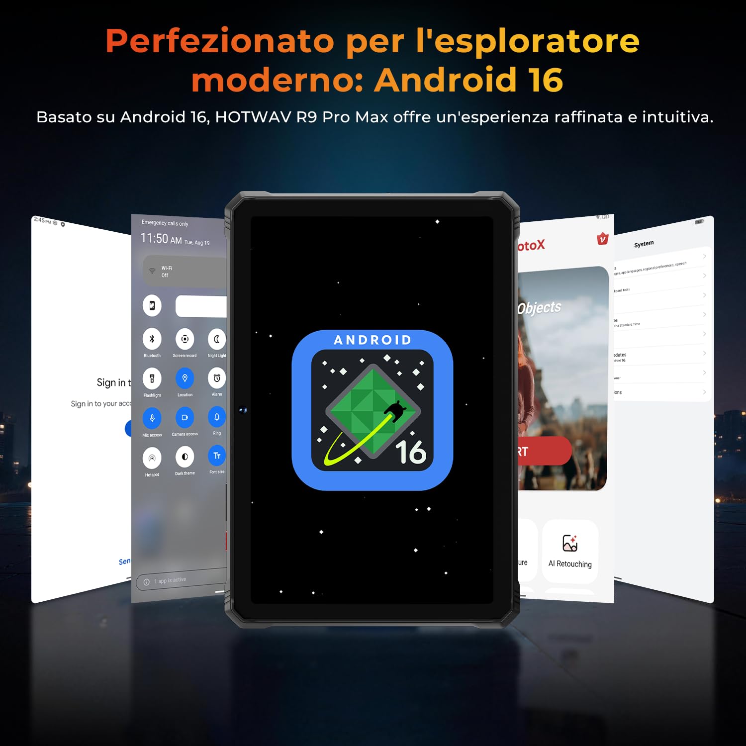 HOTWAV R9 Pro Max 5G Rugged Tablet Android 16 Robusto Tablet 11" Tablet | 20GB+256GB/2TB TF Tablet Impermeabile, 20080mAh Robusto Tablet PC 64MP+16MP/Widevine L1/Dual SIM 5G/Face ID/Stilo/Gemini AI