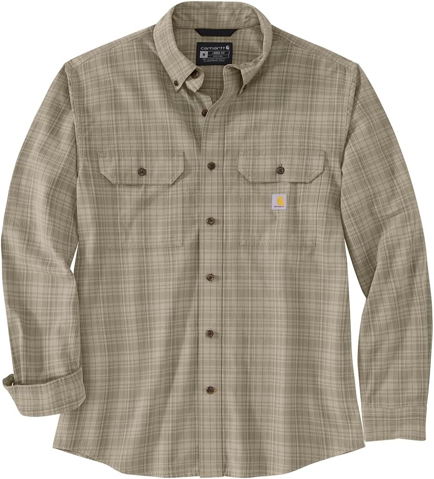 Carhartt Mens Loose Fit Midweight Chambray Long-Sleeve Plaid Shirt