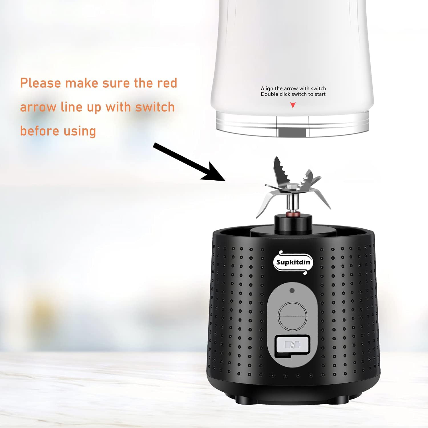 Portable Blender, Personal Size Blender for Smoothies, Juice and Shakes, Mini Blender with Powerful Motor 4000mAh Rechargeable Battery, Six Blades, for Home, Travel, Office (Black): Home & Kitchen