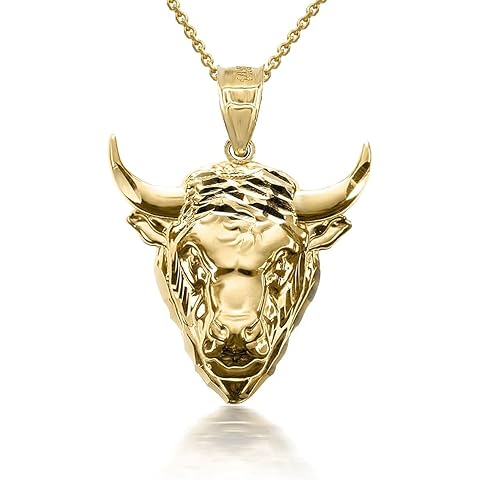 Certified 14k Yellow, White, or Rose Gold Taurus Bull Head Animal Pendant Necklace