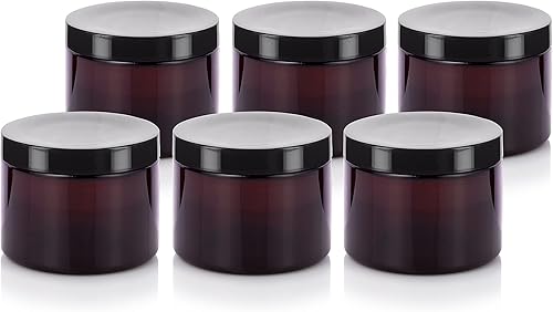 Miniatura 1 de JUVITUS Tarro de plástico PET ámbar de 6 onzas (sin BPA) recargable de perfil bajo (paquete de 6) contenedores de almacenamiento vacíos recargables