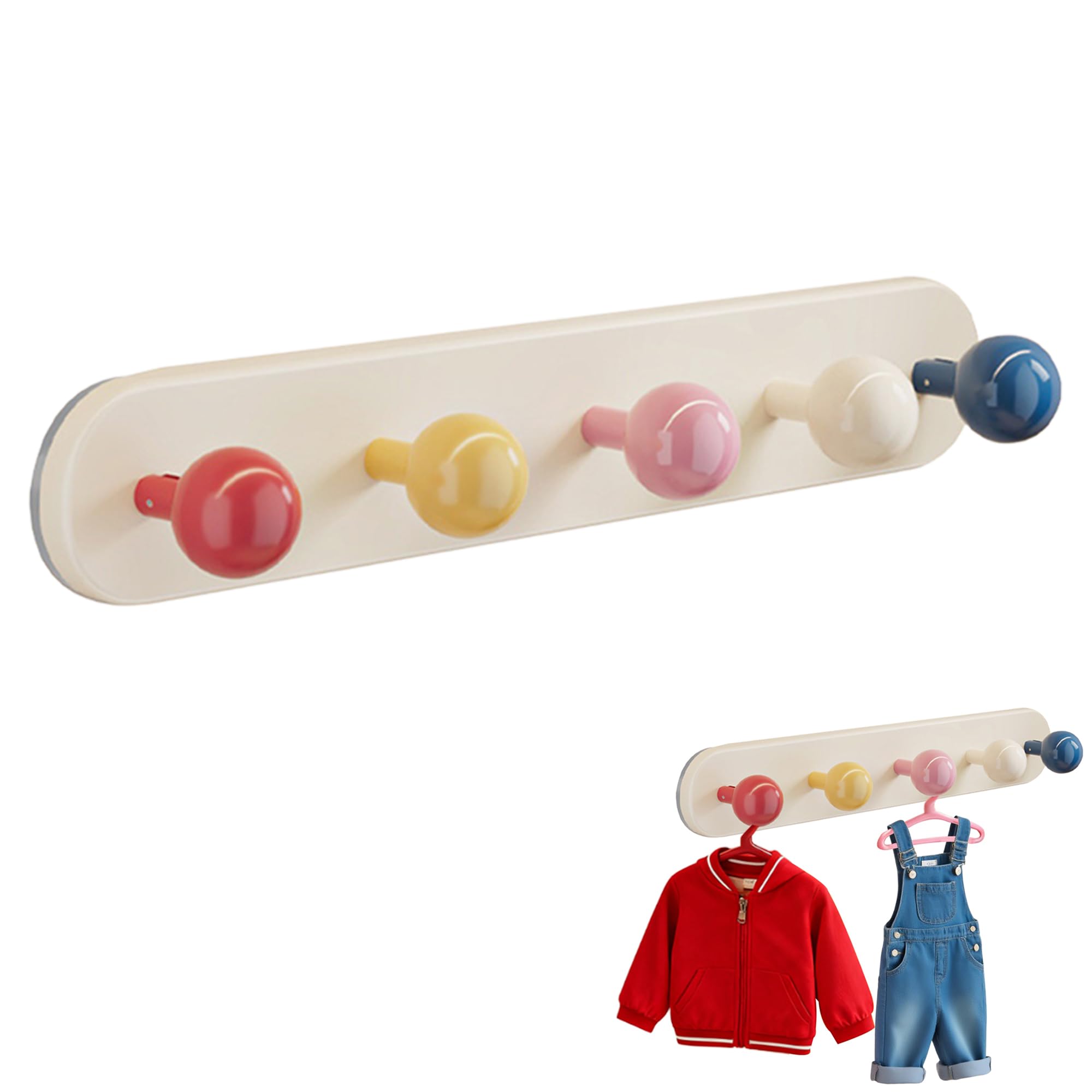 Kleiderhaken Kinder Garderobenhaken, Wandhaken Selbstklebend, Wand Hakenleiste mit 5 Haken, Hooks for Kids Room, Bunt