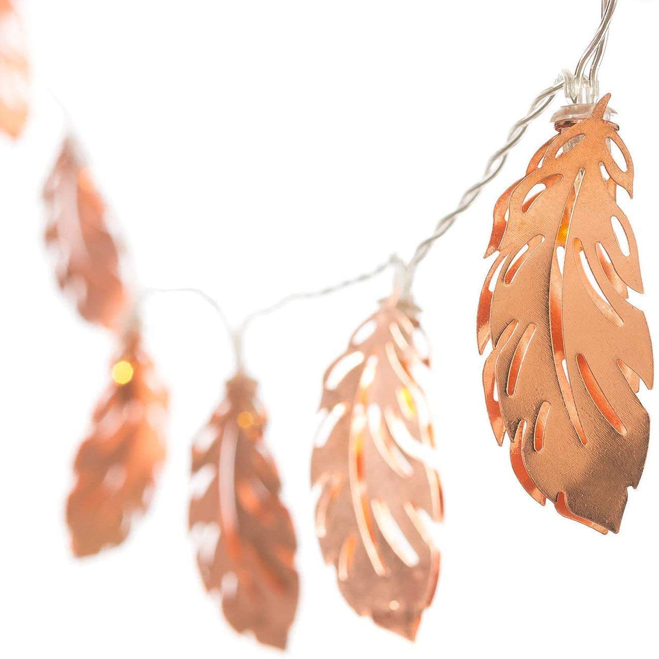 zhonghua Geometric String Lights, 3M 20LED Metal String Lights Geometric Metal Fairy Lights Rose Gold Metal Geometric Lights Battery (Leaf 2)